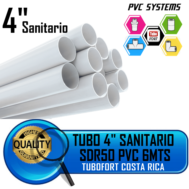 TUBO 4" DRENAJE SANITARIO PVC BLANCO 6 MTS SDR50