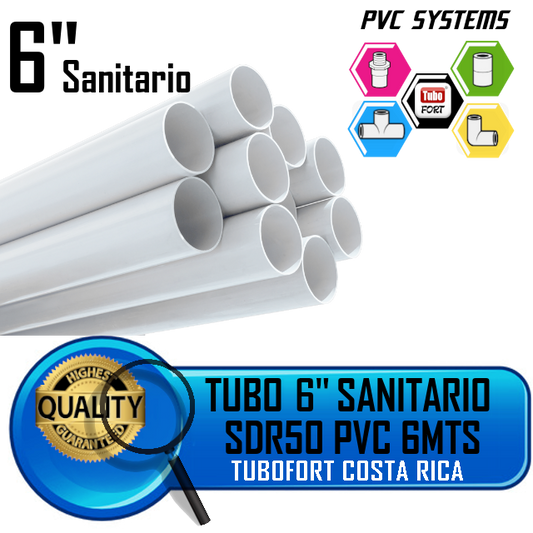 TUBO 6" DRENAJE SANITARIO PVC BLANCO 6 MTS SDR50